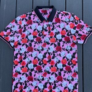 G/FORE Floral Polo Shirt - Pink, Red, and Black